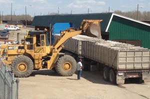 Loading up glass from Edson before heading to Quenel. Included material from Edson, Hinton and Yellowhead County. The truck later travelled up to Jasper to top off the load.
